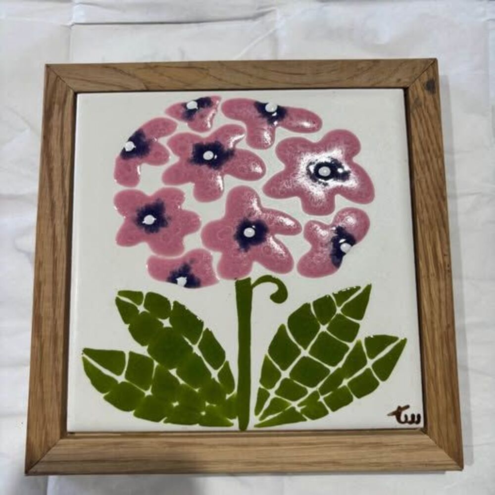 Vintage Fused Glass Floral Wall Art Pink Flowers Wood Frame Signed